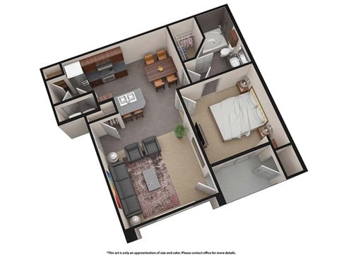 Floor plan for 1 bed, 1 bath, 815 sqft